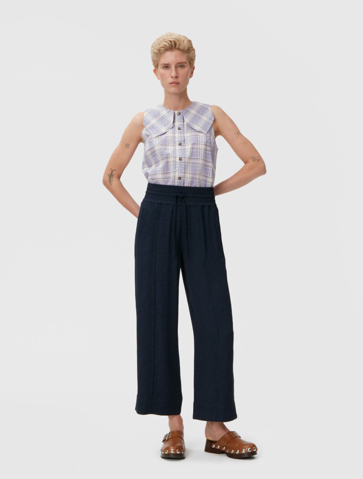 GANNI cropped navy dress pants made with circulose recycled material